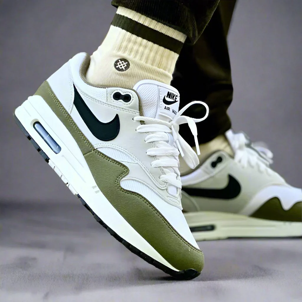 Nike Air Max 1 White Black Medium Olive - Image 2