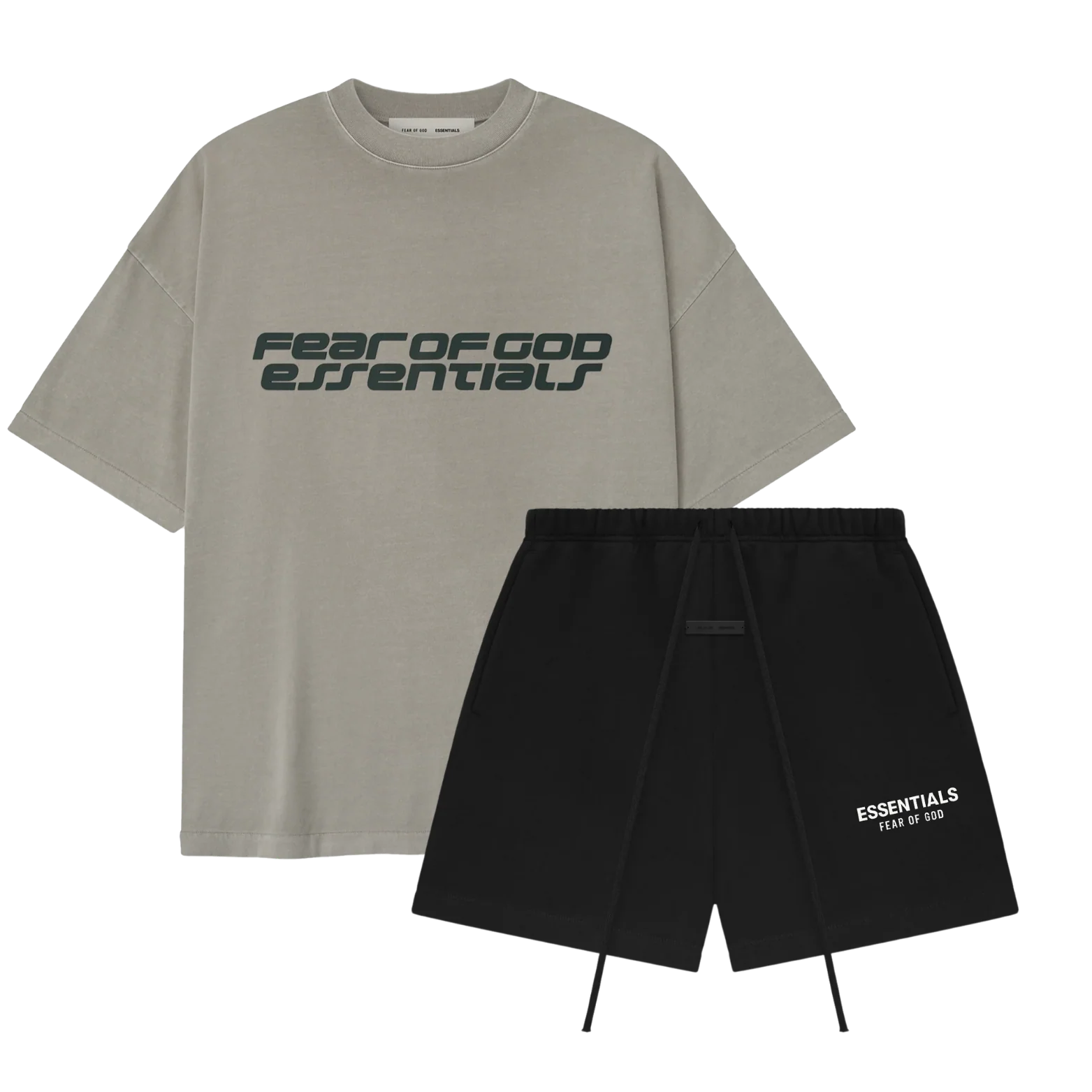 Fear of God Essentials 90s Smoke Grey T-shirt + SS25 Jet Black Korte Broek