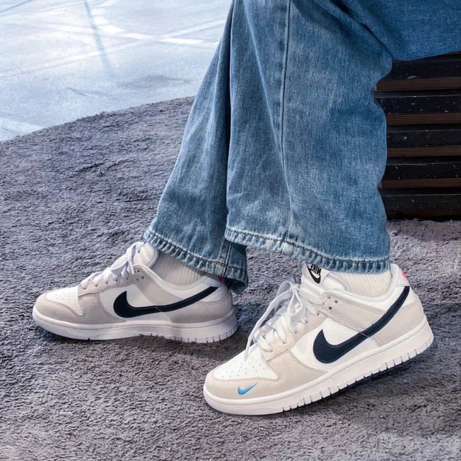 Nike Dunk Low White Grey Navy Aqua Mini Swoosh - Image 8