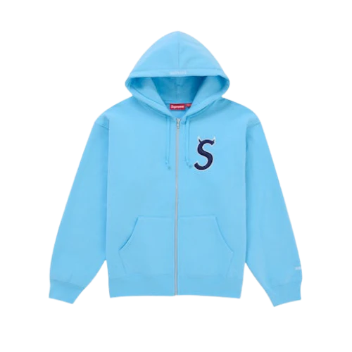 Supreme Devil S Logo Zip Up Hooded Sweatshirt Light Blue